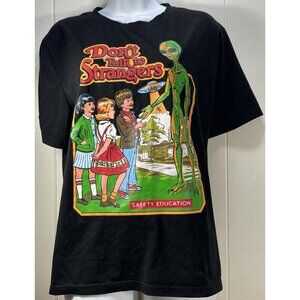 Alien UFO Shirt Mens Large Black Don't Talk To Strangers Abduction Steven Rhodes